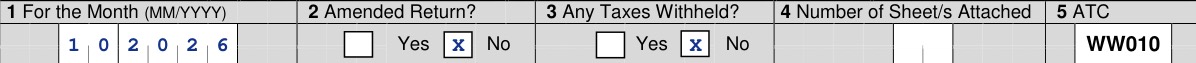 1601-C items 1 to 5: month 10/2026, not amended, ATC WW010