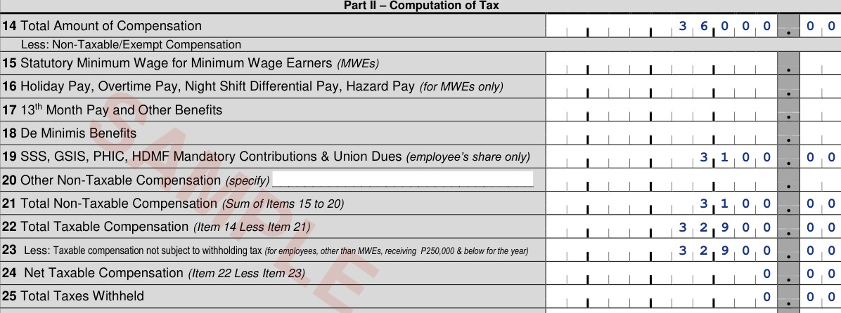 1601-C Part II items 14 to 25 for Kuting Kitchen's October payroll