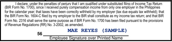 2316 item 56: Mae's declaration that she qualifies for substituted filing, signed