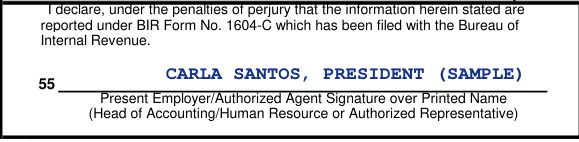 2316 item 55: the employer's declaration that the 1604-C was filed, signed for Kuting Kitchen
