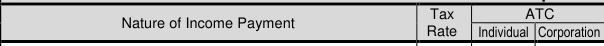 ATC schedule header: nature of income payment, tax rate, ATC individual, corporation