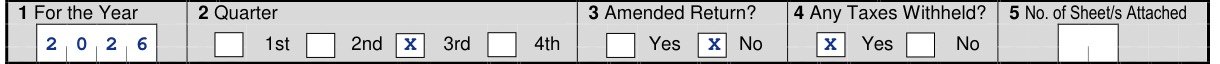 Form 1601-EQ items 1 to 5: year 2026, 3rd quarter